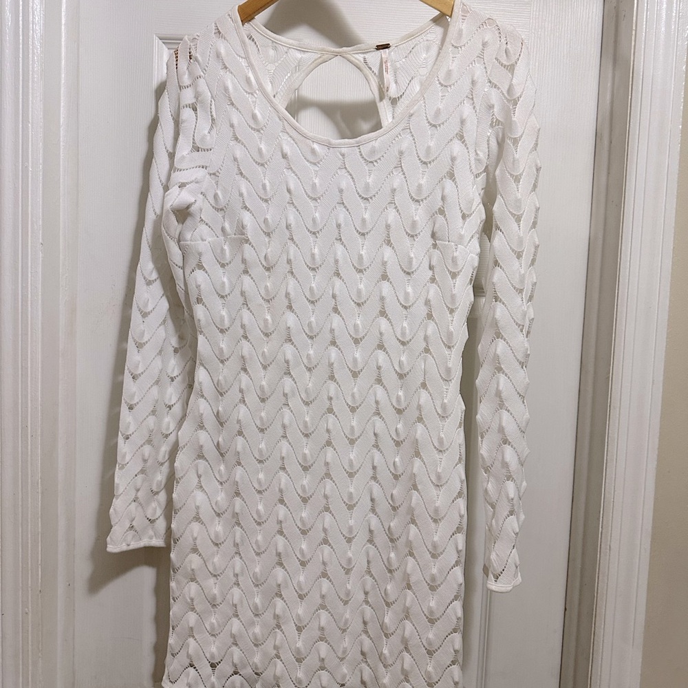 Free People White Long Sleeve Crew Neck Sweater Dress